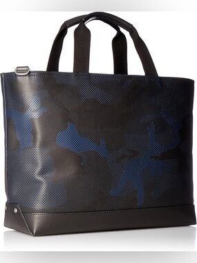 Jack Spade Leather Weekender Travel Bag Black/Navy Camo Laptop Work Bag